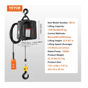 Ηλεκτρικό Χειροκίνητο/Ενσύρματο/Ασύρματο Βαρούλκο 498.95 Kg 1500 W VEVOR BXSDDHL1100BE27PCV2 - Image 8