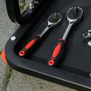 Σκαμπό εργαστηρίου με επένδυση HOMCOM με ρόδες και δίσκο εργαλείων από ατσάλι και PU, 38x35x37cm, κόκκινο C20-054V00RD - Image 6