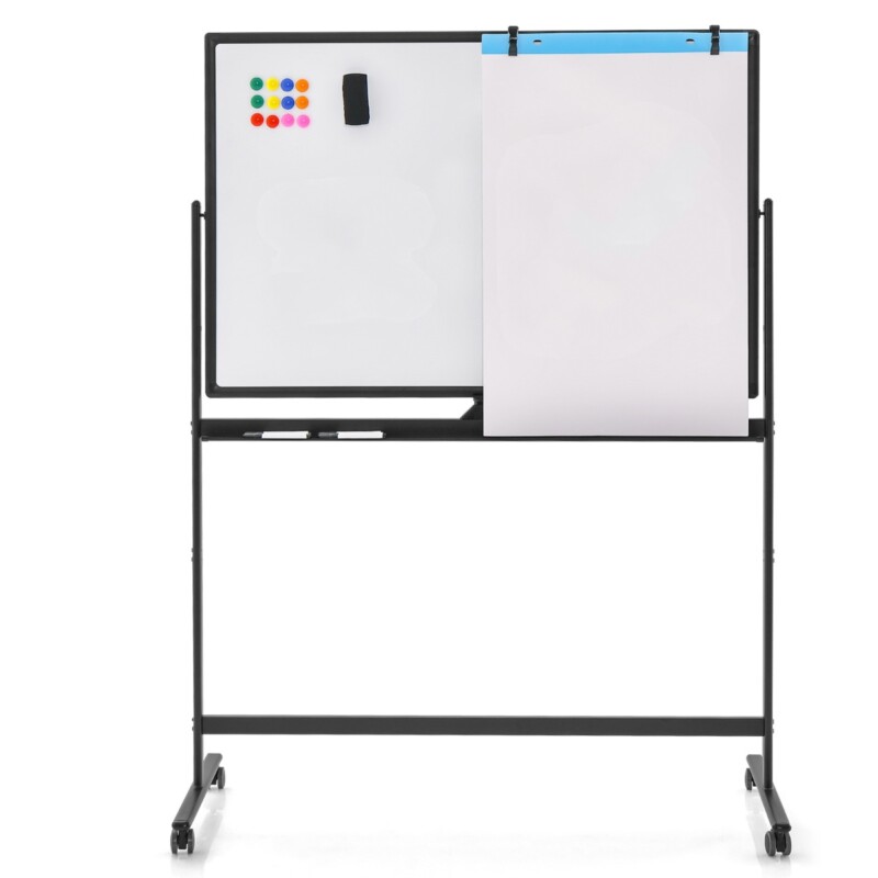 Costway  Διπλής όψης φορητός πίνακας μαρκαδόρου ρυθμιζόμενου ύψους 120 x 80 cm CB10565BK