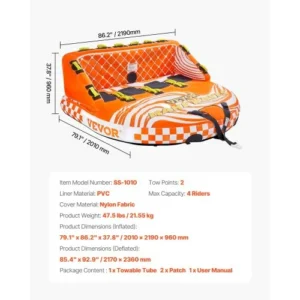 VEVOR Φουσκωτό Τούμπα Θαλάσσης για 1-4 Άτομα - Ρυμουλκούμενο για Σκάφη CQTL2SFDX4R0TI58EV0 - Image 6