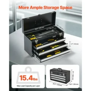 VEVOR Φορητή Μεταλλική Εργαλειοθήκη 20.5 ιντσών με 3 Συρτάρια Οργάνωσης Εργαλείων CTSBXSGJX20ICW9DQV0 - Image 2