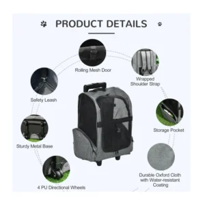 Σακίδιο Πλάτης - Τρόλεϊ Μεταφοράς Κατοικίδιων 42 x 25 x 55 cm PawHut D00-136GY - Image 4