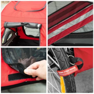 PawHut Dog Trailer με ανοιγόμενη είσοδο, ρόδες και σημαία, ατσάλι και ύφασμα Oxford, κόκκινο ασημί μαύρο D00-144RD - Image 7