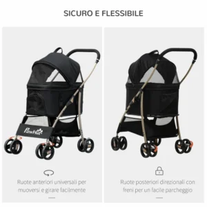 PawHut Πτυσσόμενο καρότσι σκύλου με αποσπώμενη θήκη και κουβούκλιο, 82x49,5x98cm, Μαύρο D00-166V00BK - Image 5