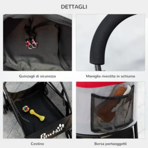 Πτυσσόμενο Καρότσι Μεταφοράς Σκύλου 82 x 49.5 x 98 cm Χρώματος Κόκκινο PawHut D00-166V01RD - Image 5