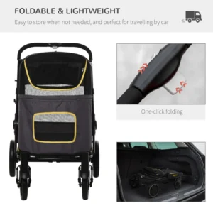 PawHut Πτυσσόμενο καρότσι σκύλου για μεσαίου μεγέθους σκύλους από ατσάλι και ύφασμα Oxford με εισόδους με φερμουάρ και δίχτυα παράθυρα, 112x65x100 cm D00-167V00CG - Image 3