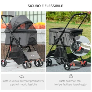 PawHut 3 σε 1 καρότσι σκύλου που μετατρέπεται σε τσάντα και θήκη με λουρί και μαξιλάρι, γκρι D00-195V00GY - Image 3