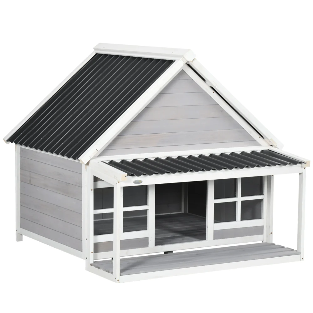 PawHut Outdoor Wood and PVC Kennel Dog with Port and Windows PawHut Outdoor Wood and PVC Kennel Dog with Port and Windows