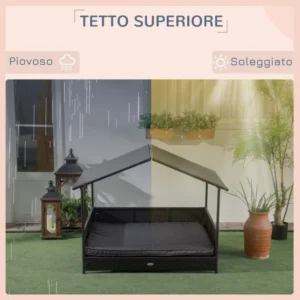 PawHut Raised Dog House με αφαιρούμενο μαξιλάρι, σε PE Rattan and Steel, 117x85x89 cm, Γκρι και Καφέ D02-184V00DR - Image 4