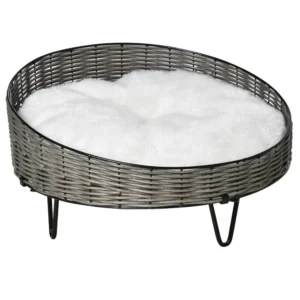 PawHut Raised Bed for Dogs and Cats in Rattan PE Small Dog bed with Dark Grey Cushion D04-189 - Image 8