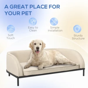 Καναπές PawHut για μεσαίους και μεγάλους σκύλους με αφαιρούμενο και αφαιρούμενο βελούδινο μαξιλάρι, κρέμα D04-268V00CW - Image 3
