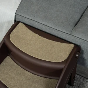 PawHut Πτυσσόμενη σκάλα σκύλου με 3 αντιολισθητικά σκαλοπάτια PP, 49? 38? 38cm, Καφέ D06-050V01BN - Image 6