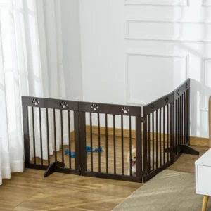 PawHut Folding Small Dog Gate, σε ξύλο πεύκου, 204x30x61 cm, καφέ D06-084BN - Image 5