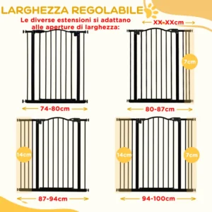 PawHut επεκτεινόμενη πύλη σκύλου χωρίς βίδες Ρυθμιζόμενη από 74-100 cm σε μέταλλο, μαύρο D06-094V03BK - Image 5