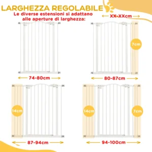 PawHut επεκτεινόμενη πύλη σκύλου χωρίς βίδες Ρυθμιζόμενη από 74-100 cm σε μέταλλο, λευκό D06-094V03WT - Image 5