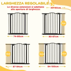 PawHut Extendable Dog Gate Χωρίς βίδες Ρυθμιζόμενη από 74-100 cm Ύψος 78 cm σε μέταλλο, μαύρο D06-094V07BK - Image 5