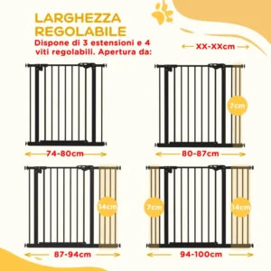 PawHut Ρυθμιζόμενη πύλη σκύλου έως 100 cm χωρίς βίδες με 2 προεκτάσεις και ύψος 72 cm, μαύρο D06-096V04BK - Image 5