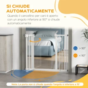 PawHut Ρυθμιζόμενη πύλη σκύλου έως 100 cm χωρίς βίδες με 2 προεκτάσεις και ύψος 72 cm, λευκό D06-096V04WT - Image 3