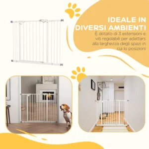 PawHut Ρυθμιζόμενη πύλη σκύλου έως 100 cm χωρίς βίδες με 2 προεκτάσεις και ύψος 72 cm, λευκό D06-096V04WT - Image 4