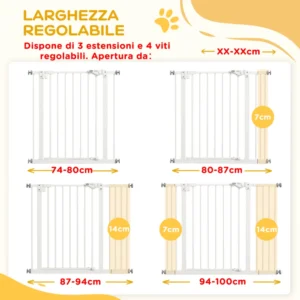 PawHut Ρυθμιζόμενη πύλη σκύλου έως 100 cm χωρίς βίδες με 2 προεκτάσεις και ύψος 72 cm, λευκό D06-096V04WT - Image 5