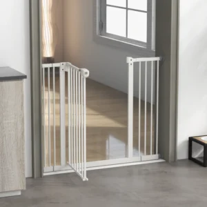 PawHut Ρυθμιζόμενη πύλη σκύλου έως 100 cm χωρίς βίδες με 2 προεκτάσεις και ύψος 72 cm, λευκό D06-096V04WT - Image 6