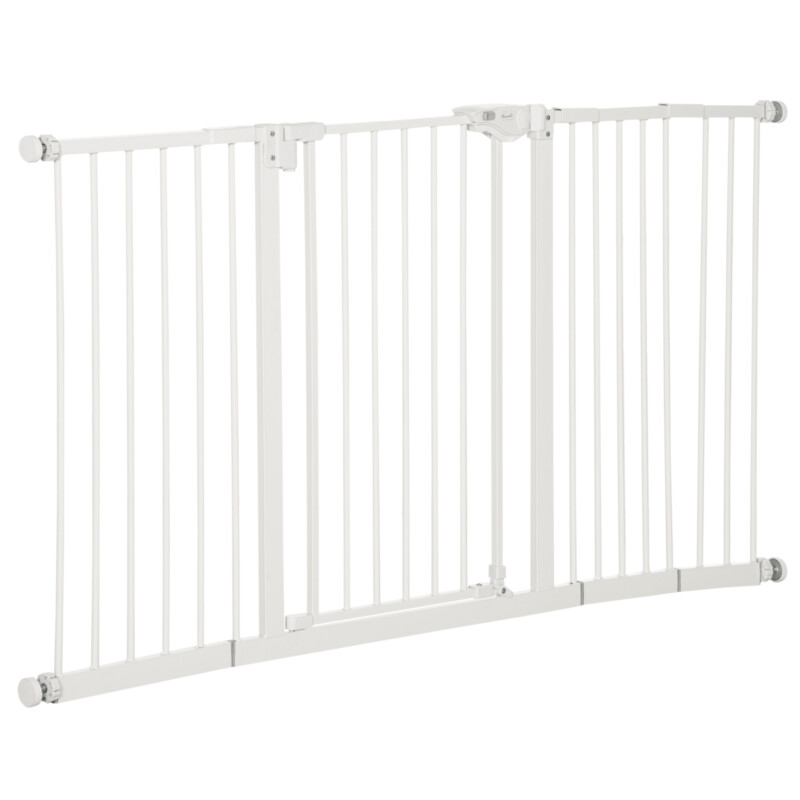 PawHut Πόρτα για Σκύλους με 3 Επεκτάσεις και Ρυθμιζόμενο Πλάτος 74-148cm και Αυτόματο Κλείσιμο Λευκό D06-096WT