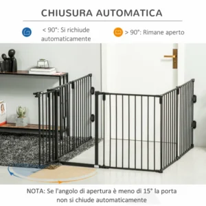 Πτυσσόμενη πύλη ασφαλείας PawHut 6 τμημάτων, Steel Dog Barrier Gate - Μαύρο D06-128 - Image 3