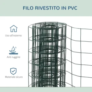 PawHut Συρματοπλέγμα κήπου με επίστρωση PVC για φράχτες εξωτερικού χώρου, 500x91cm, πράσινο D06-134 - Image 3