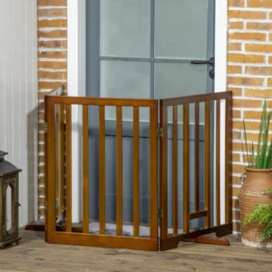 PawHut Πτυσσόμενη πύλη σκύλου με 3 πάνελ με αντιολισθητικά πόδια για διάδρομους, σκάλες και σαλόνια, πεύκο, 181x35x76 cm, σκούρο καφέ D06-152V01CF - Image 7