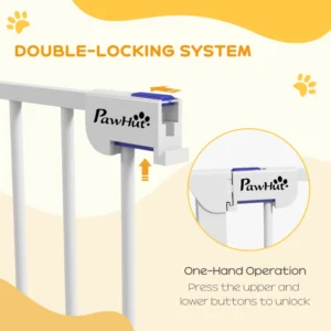 PawHut 3-Panel Medium Dog Gate με διπλό σύστημα κλειδώματος, 206x90cm, Λευκό D06-186V00WT - Image 3