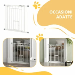 PawHut Dog Gate για Μικρά και Μεσαία Μεγέθη με Αυτόματο Κλείσιμο, σε Ατσάλι και PA, 74-80x76 cm, Λευκό D06-212V00WT - Image 7