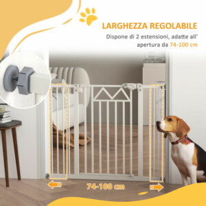 PawHut Gate για Small and Medium Dogs with Automatic Close, in Steel and PA, 74-100x76 cm, White D06-216V00WT - Image 5