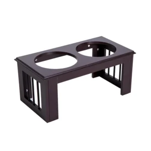 Σετ Ανοξείδωτα Μπολ Γεύματος με Ξύλινη Βάση για Κατοικίδια Χρώματος Σκούρο Καφέ PawHut D08-015CF - Image 2