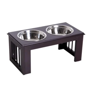 Σετ Ανοξείδωτα Μπολ Γεύματος με Ξύλινη Βάση για Κατοικίδια Χρώματος Σκούρο Καφέ PawHut D08-015CF - Image 4