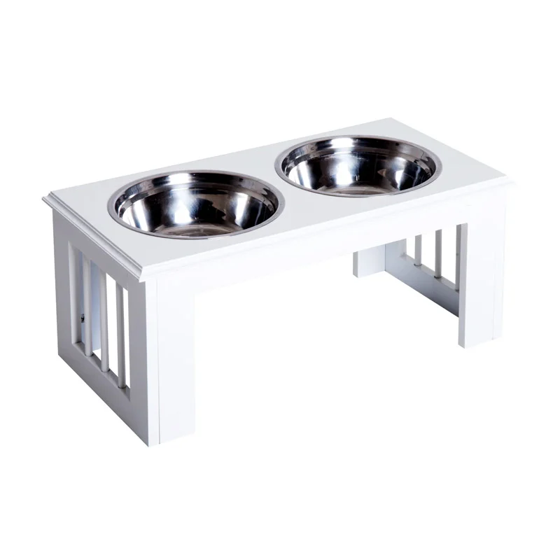 Σετ Ανοξείδωτα Μπολ Γεύματος με Ξύλινη Βάση για Κατοικίδια Χρώματος Λευκό PawHut D08-015WT Σετ Ανοξείδωτα Μπολ Γεύματος με Ξύλινη Βάση για Κατοικίδια Χρώματος Λευκό PawHut D08-015WT