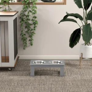 PawHut Μπολ για Μικρά Σκύλους, MDF -Ανοξείδωτα Μπολ, Γκρι D08-016V00GY - Image 6