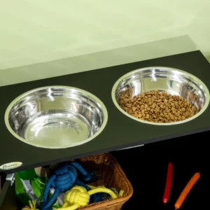 PawHut Raised Dog Bowl με αποθηκευτικό χώρο, 2 αφαιρούμενα μπολ από ανοξείδωτο χάλυβα, 60x30x35,5cm, Μαύρο D08-040V00BK - Image 6