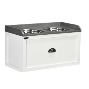 Σετ 2 Ανοξείδωτα Μπολ Γεύματος με Ξύλινο Συρτάρι για Κατοικίδια 60 x 30 x 36 cm PawHut D08-041V00WT - Image 7