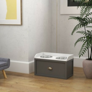 PawHut Ανυψωμένα Μπολ για Σκύλους από Ανοξείδωτο Ατσάλι και Ξύλο με Συρτάρι, 60x30x36cm, Γκρι D08-041V80GY - Image 8