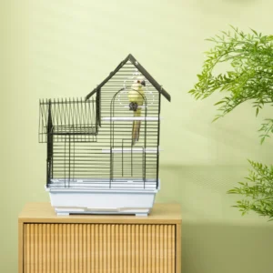 PawHut Μεταλλικό Κλουβί πουλιών με χερούλι, αφαιρούμενο δίσκο, μανταλάκια και κούνια, 39x33x47cm, λευκό D10-063V01WT - Image 6