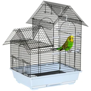 PawHut Μεταλλικό Κλουβί πουλιών με χερούλι, αφαιρούμενο δίσκο, μανταλάκια και κούνια, 39x33x47cm, λευκό D10-063V01WT - Image 8