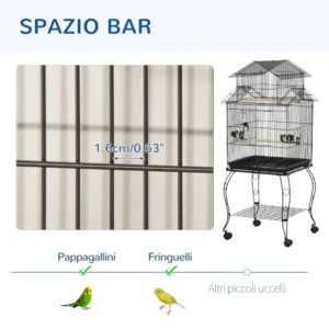 PawHut Indoor Steel and Wood Bird Cage με δίσκο, 4 ρόδες και πέρκα, 50x49x137cm D10-076BK - Image 4