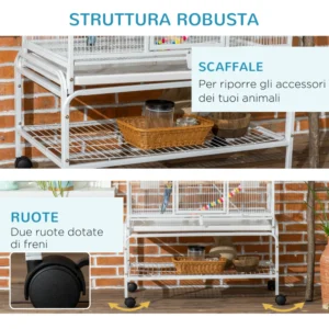 PawHut Bird Cage από ατσάλι και PP με κουρτίνες, παιχνίδια, δοχεία φαγητού και δίσκο, 83x53x180 cm, λευκό D10-089V00WT - Image 5