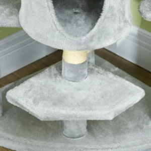 PawHut Tall Cat Scratching Tree with Houses and Hammocks, 60x60x200cm, Ανοιχτό Γκρι D30-023V01 - Image 6