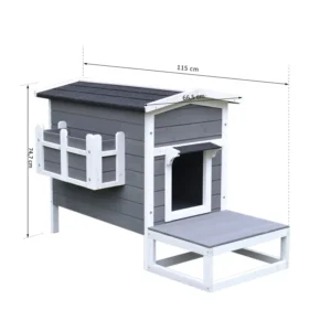 Ξύλινο Σπίτι Γάτας με Μπαλκόνι και Αδιάβροχη Οροφή 115 x 66.5 x 74.7 cm PawHut D30-203 - Image 6