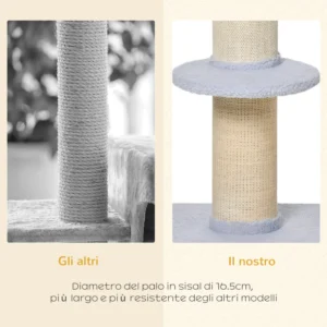 PawHut Cat Scratching Post με κρεβάτι, βελούδινο κάλυμμα και στύλο Sisal, 45x45x91cm, γαλάζιο D30-269LB - Image 4