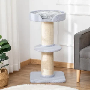 PawHut Cat Scratching Post με κρεβάτι, βελούδινο κάλυμμα και στύλο Sisal, 45x45x91cm, γαλάζιο D30-269LB - Image 7