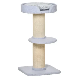 PawHut Cat Scratching Post με κρεβάτι, βελούδινο κάλυμμα και στύλο Sisal, 45x45x91cm, γαλάζιο D30-269LB - Image 8