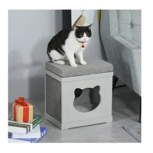 Ξύλινο Σπίτι Γάτας 41 x 30 x 36 cm Χρώματος Γκρι PawHut D30-334GY - Image 4