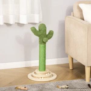 PawHut Cactus Scratching Post για γάτες, σχοινί σιζάλ και βάση με ξύλινες μπάλες, 32x32x60cm D30-453 - Image 7